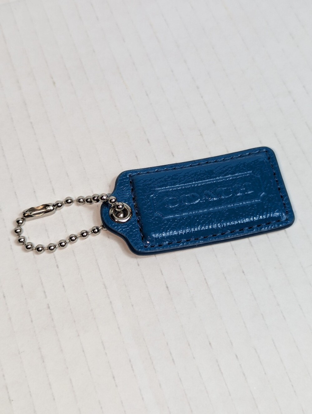 Coach Blue Patent Leather Heritage Logo Hangtag Bag Charm Keychain Fob